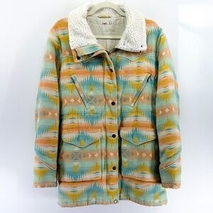 FAHERTY Bluegrass Faux Shearling Lined Jacket Coat in Golden Field Southwestern